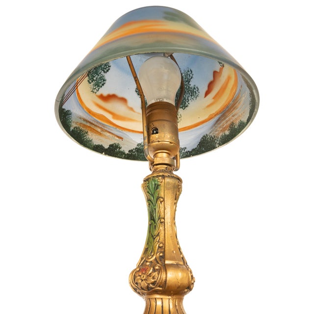 1910s Handel Art Nouveau Frosted Glass Reverse Painted Boudoir Table Lamp For Sale - Image 13 of 14