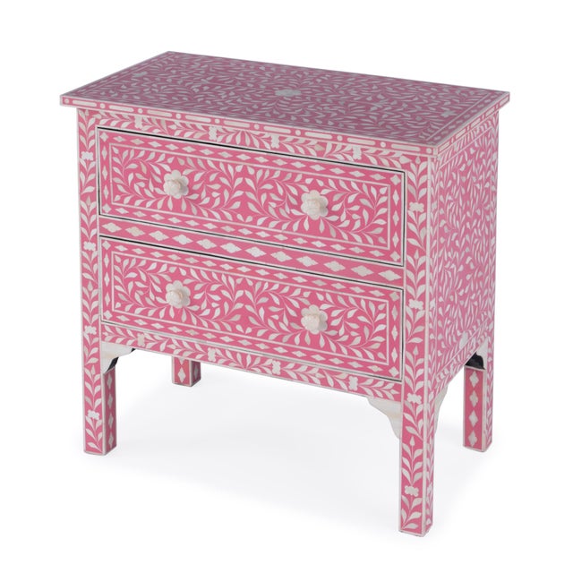 Pink Vivienne 29 in. W Rectangular Bone Inlay 2 Drawer Accent Chest, Pink For Sale - Image 8 of 8