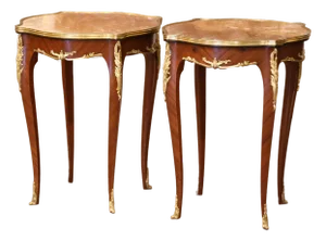 Pair of Mid-Century French Louis XV Red Marble Top Ormolu Mounted Side Tables