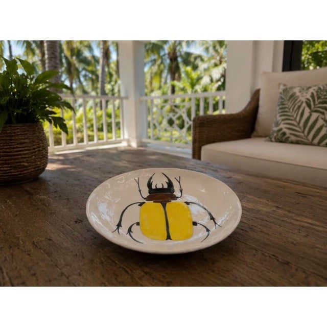 Ceramic Vintage Hand-Painted Ceramic Hercules Beetle Decorative Plate For Sale - Image 7 of 12
