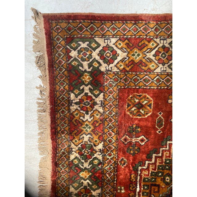 Brown Antique Wool Rug with Designs on Red Background, 1900s For Sale - Image 8 of 10