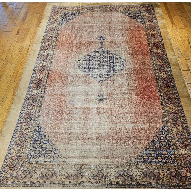 Vintage Persian Malayer Gallery Rug, Hand-Knotted Wool, Geometric Pattern, Rust Red & Navy, 10x15 For Sale In Chicago - Image 6 of 13
