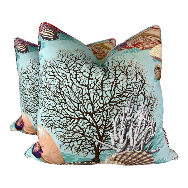 Manuel Canovas "Byron Bay" in Turquoise 22" Pillows-A Pair For Sale