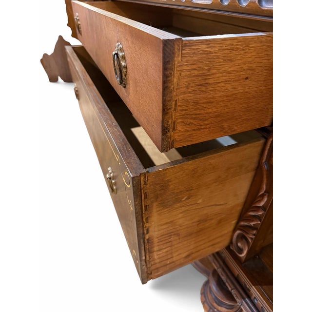 Antique Jacobean Revival Mahogany Sideboard With Chevron Inlay For Sale - Image 10 of 11