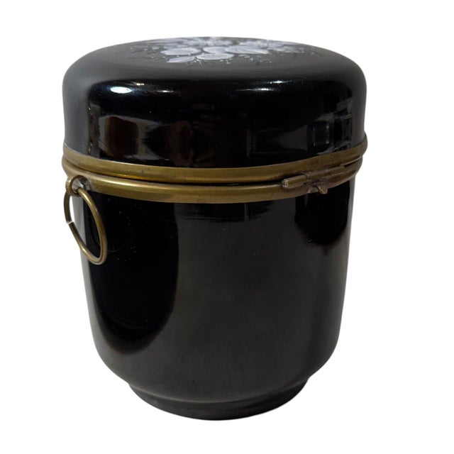 Black 19th Century French Black Opaline Glass Box With Enamel Flowers For Sale - Image 8 of 9