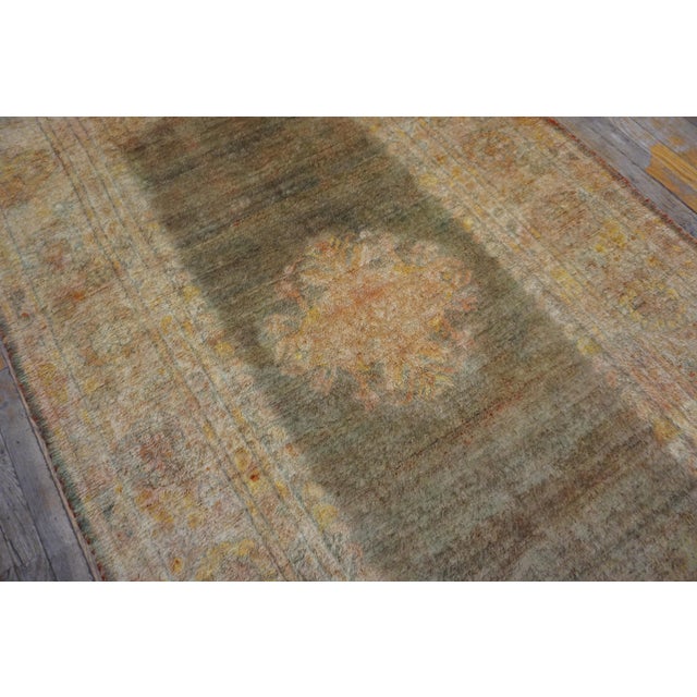 1880s Sky Blue Ghiordes Tribal Antique Turkish Angora Oushak Rug 5' X 8' 9" Knotted Wool Carpet For Sale - Image 4 of 6