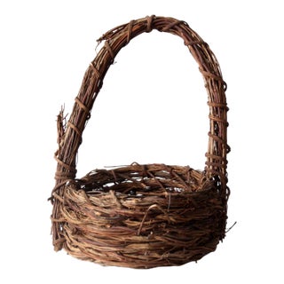 Vintage Rustic Twig Basket For Sale