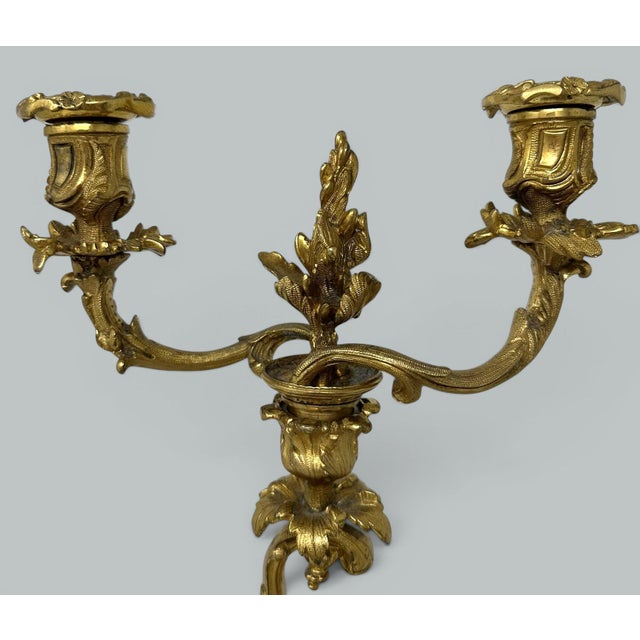 A Very Fine Quality Single French Louis XV inspired Patinated and Gilt Bronze Figural Twin Branch Candelabra of good size...
