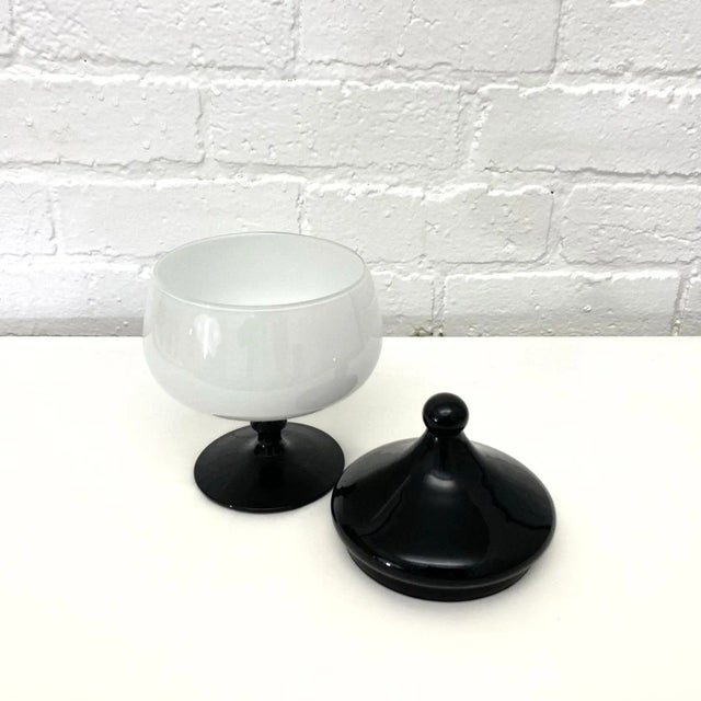 1960s Vintage Mid Century Black and White Cased Glass Apothecary Jar For Sale - Image 4 of 8