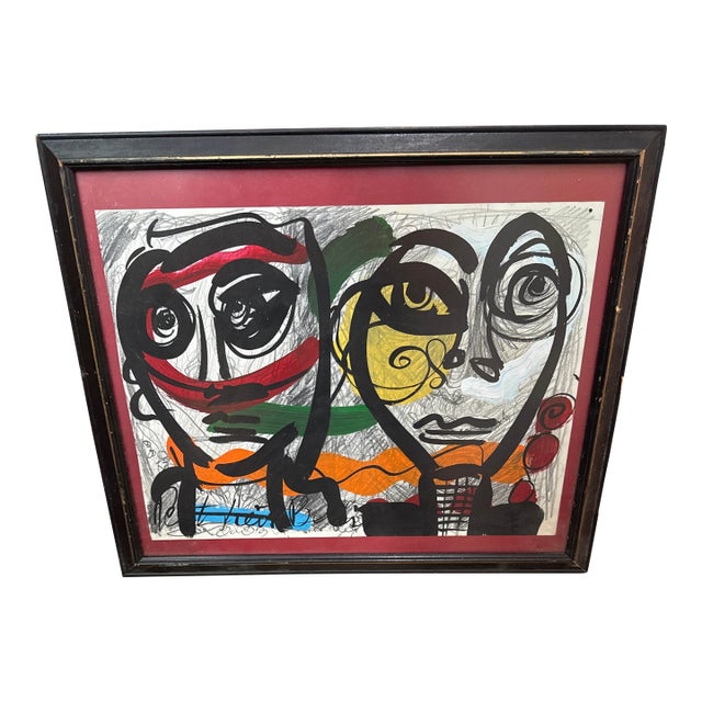 1970s Peter Keil Unique Abstract Colorful Portrait Painting For Sale