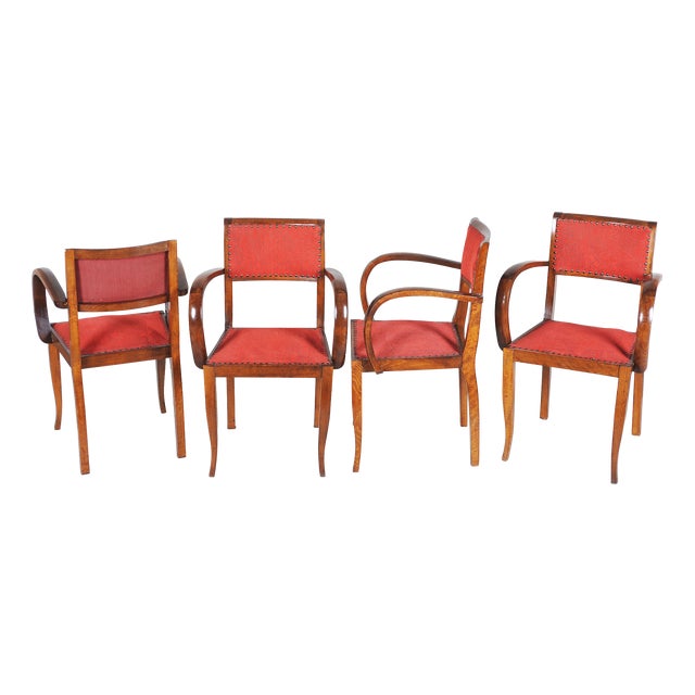 Art Deco Beech Chairs by Jules Leleu, France, 1930s, Set of 4 For Sale
