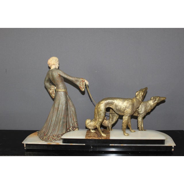 Georges Gori, Woman with Greyhounds, 1925, Faux Chryséléphantine For Sale - Image 14 of 18