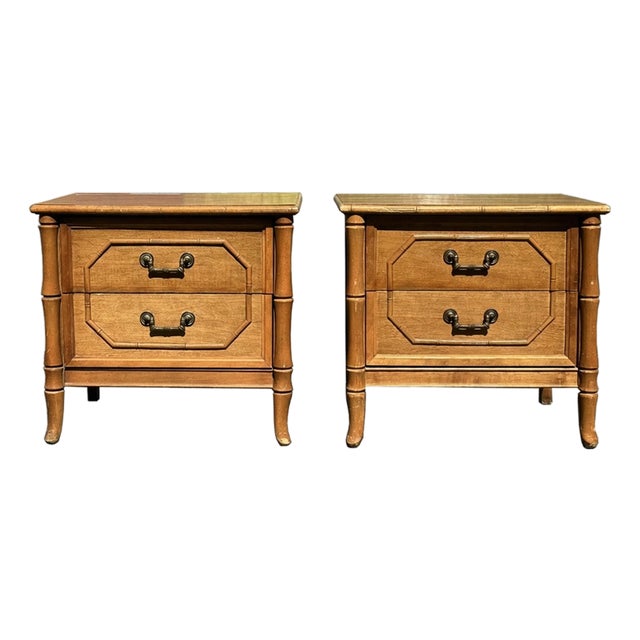 Coastal Faux Bamboo Pair of Nightstands by Broyhill For Sale