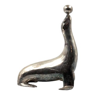 Art Deco Silverplated Brass Seal Sculpture, France 1940s For Sale