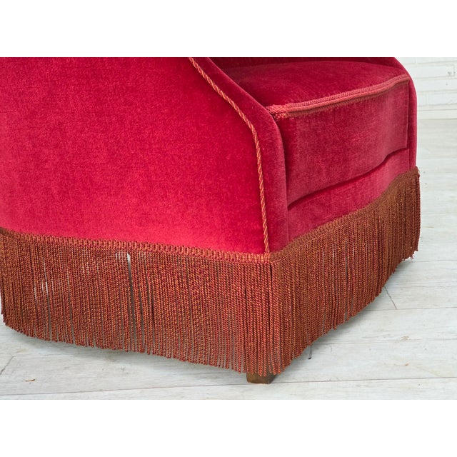 Red Danish Highback Armchair in Velour with Ash Legs, 1970s For Sale - Image 8 of 18