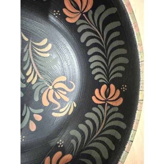 Black Vintage Rare Pennsylvania Dutch Hand Painted Classic Black Wooden Bowl Signed 12" For Sale - Image 8 of 10
