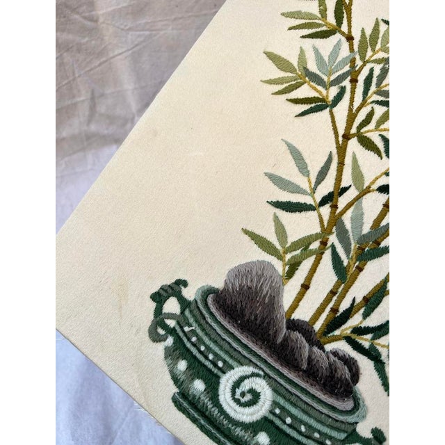 Green Chinoiserie Bamboo Embroidery Panel For Sale - Image 8 of 10