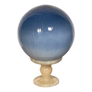 1970s Art Glass 8” Sphere on Onyx Stand For Sale