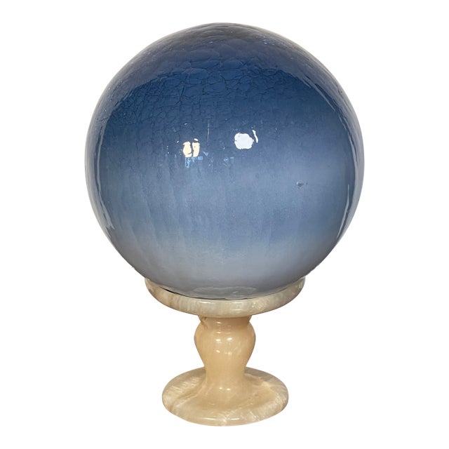 1970s Art Glass 8” Sphere on Onyx Stand For Sale