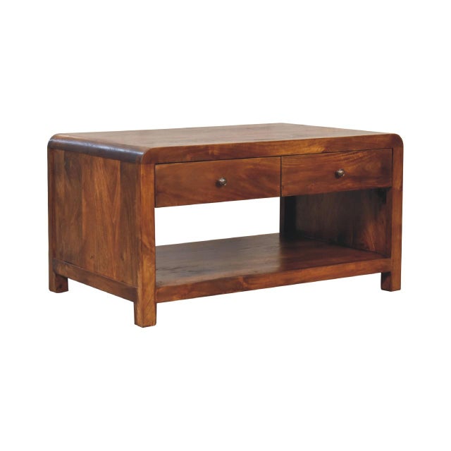 Chestnut-Finish Mango Wood Curved Coffee Table For Sale In Philadelphia - Image 6 of 8
