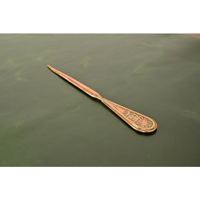 Tiffany Studios New York Pine Needle Pattern Bronze Doré and Slag Glass Letter Opener For Sale - Image 11 of 11