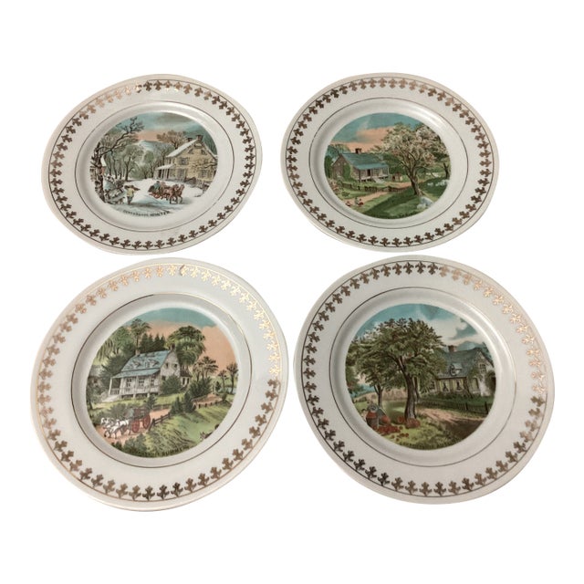 Set of 4 Vintage Currier and Ives “Four Seasons” Limited Collection, Decorative Plates For Sale