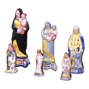 19th Century French Quimper Faience Virgin Mary and St. Anne Figures, Set of Six