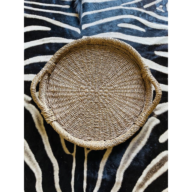 Textile Vintage French 21” Woven Tray With Handles For Sale - Image 7 of 16
