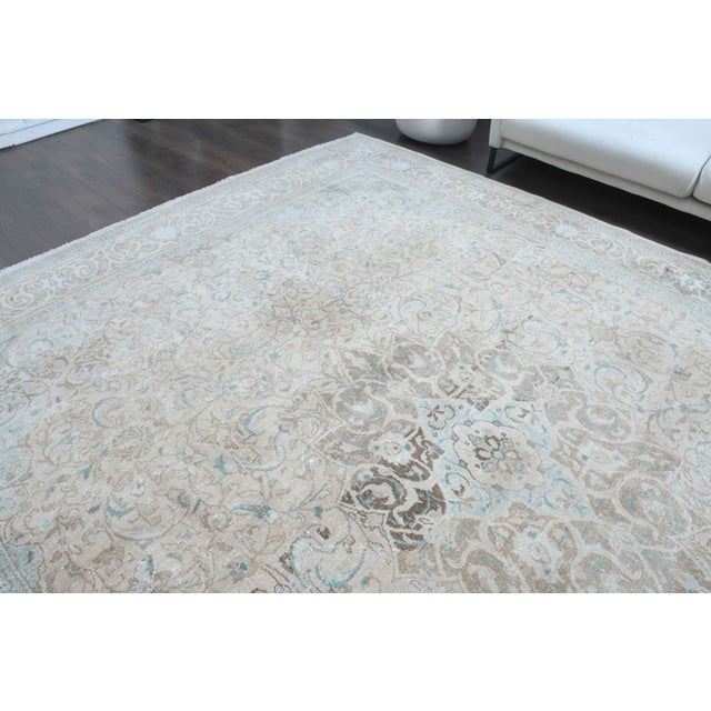 Textile 1970s Vintage Persian Handmade Wool Cotton Light Beige Area Rug For Sale - Image 7 of 11