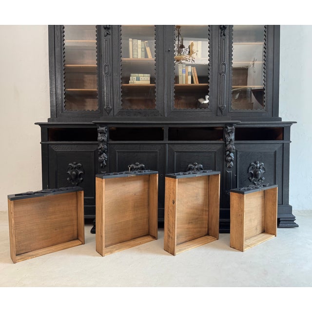 Large Antique Ebonised Oak Bookcase, 1890s For Sale - Image 11 of 18