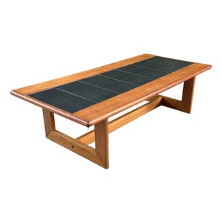 1980s Vintage Danish Modern Teak & Slate Coffee Table by Interform Collection For Sale