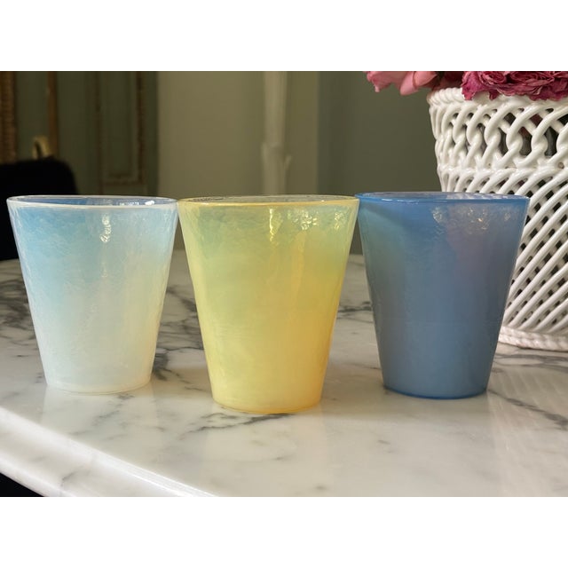 Vintage Effetre Murano Opalescent 8 Oz Glass Tumblers / Murano Drinking Glasses - Set of 3 For Sale - Image 9 of 13