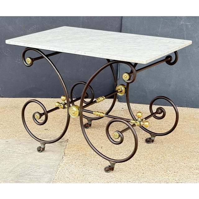 French French Baker's Patisserie Table With Marble Top and Wrought Iron Base For Sale - Image 3 of 8