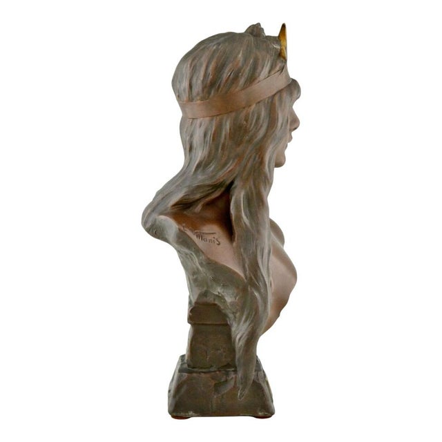 Emmanuel Villanis, Art Nouveau Diane Bust, 1900, Metal For Sale - Image 4 of 10