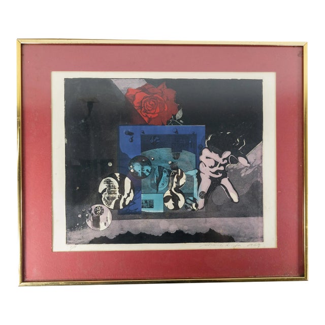 Mid-Century Abstract Aquatint Etching Print Signed Illegibly For Sale