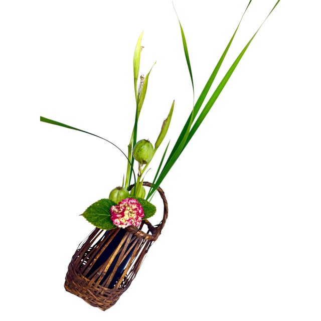 1920s Japanese Bamboo Basket Ikebana Tea Ceremony Flower Antique Vase Vintage Signed For Sale - Image 14 of 18