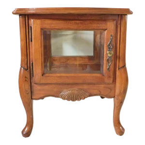 Vintage Queen Anne Solid Oak Wood & Beveled Glass Display Side/End Accent Table
