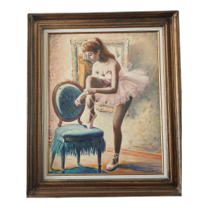 1960s Helmut Brueninger Ballerina Lacing Her Shoe Oil on Canvas Listed Artist