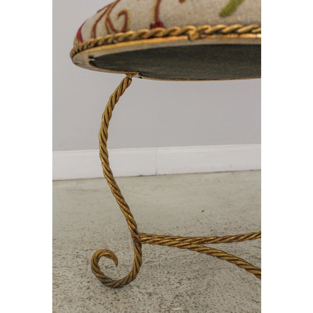 Pair Crewel Work Upholstery Iron Base Benches For Sale - Image 4 of 12