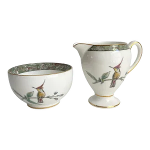 Vintage Wedgwood Hummingbird Creamer & Sugar Bowl Floral Bird Bone China