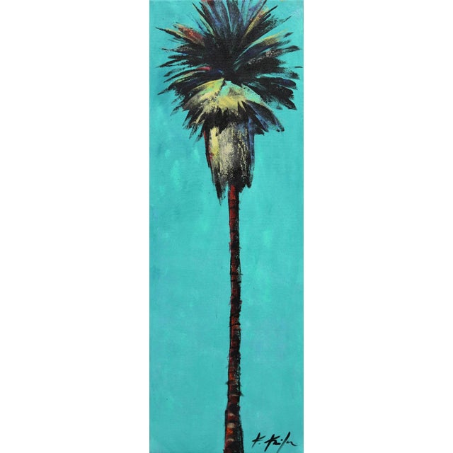 Aqua Alive - Tall Skinny Palm Tree Landscape Painting on Canvas - Original Artwork by Kathleen Keifer For Sale - Image 9 of 9