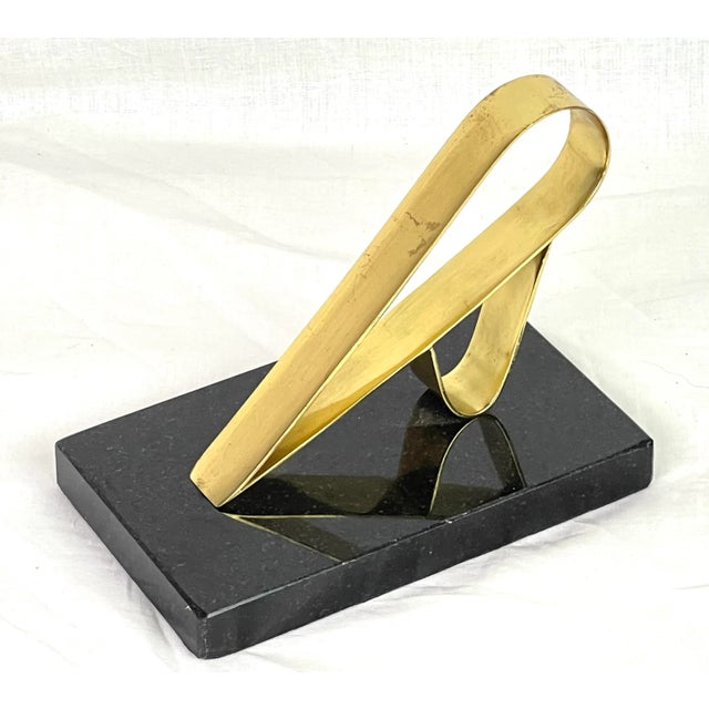 Contemporary Modern Gold Brass Marble Desk Sculpture For Sale - Image 3 of 13
