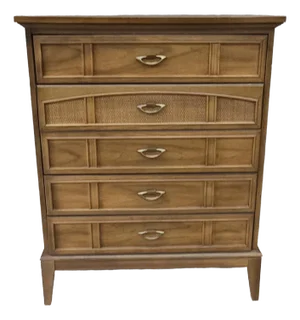 Dixie Furniture Mid-Century Italian Tuscan Style Walnut & Cane Chest of Drawers