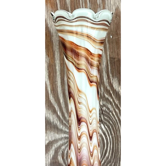 Mid 20th Century Vintage Boho Slag Glass Swirl Vase For Sale - Image 5 of 9