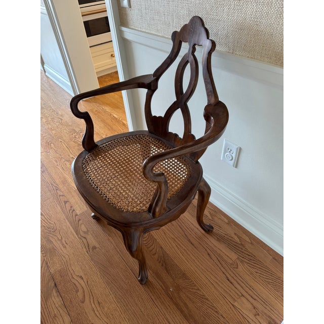 Mid 20th Century Mid 20th Century Italian Venetian Regency Carved Wood and Cane Armchair For Sale - Image 5 of 8