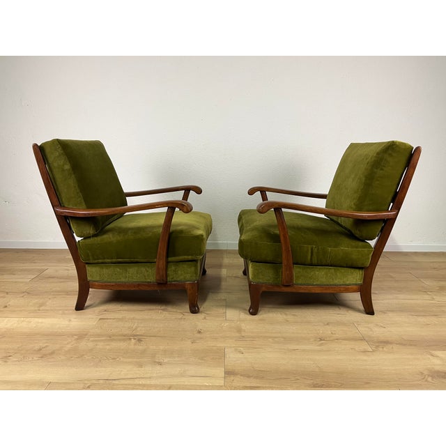 Wood Set of Wooden and Green Velvet Chairs, 1950s For Sale - Image 7 of 9