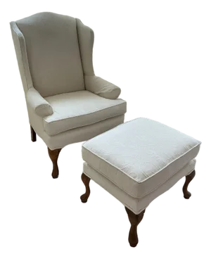 Classic English Style Custom Upholstered Wing Chair and Ottoman - Set of 2