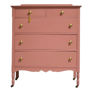 Mid Century French Country Style Dresser in Pink - Newly Painted For Sale