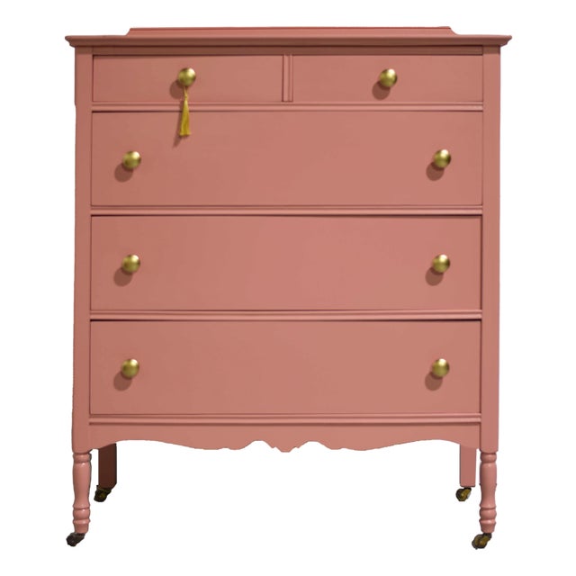 Mid Century French Country Style Dresser in Pink - Newly Painted For Sale