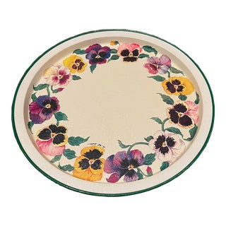 Vintage Multicolored Pansy Metal Serving Tray For Sale